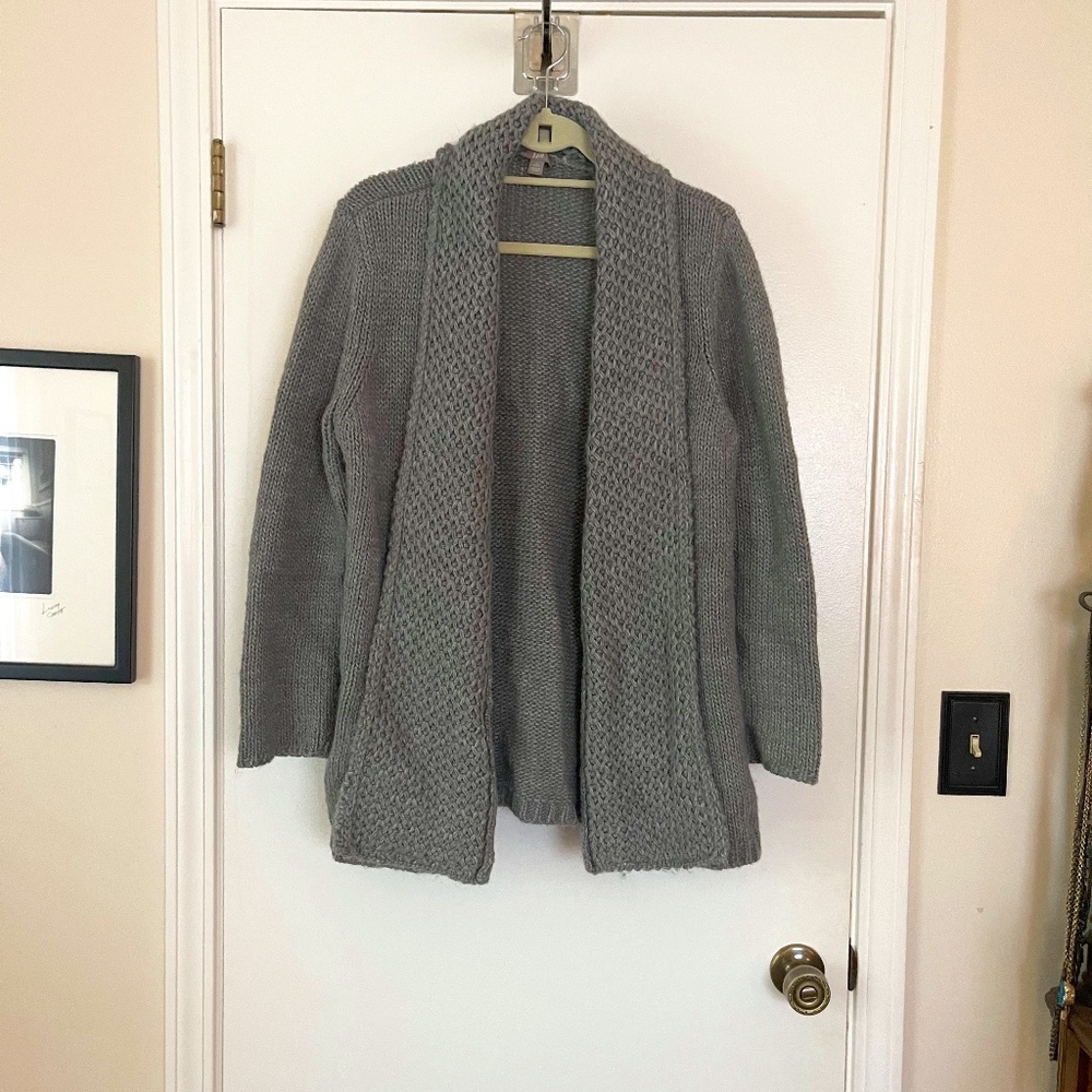 J. Jill Gray Open Cardigan Waffle Fold Over Collar